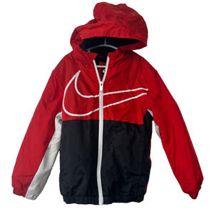 Boys Full Zippered Nike Hoodie/Jacket, Size 5-6 Red/Black Lined D33